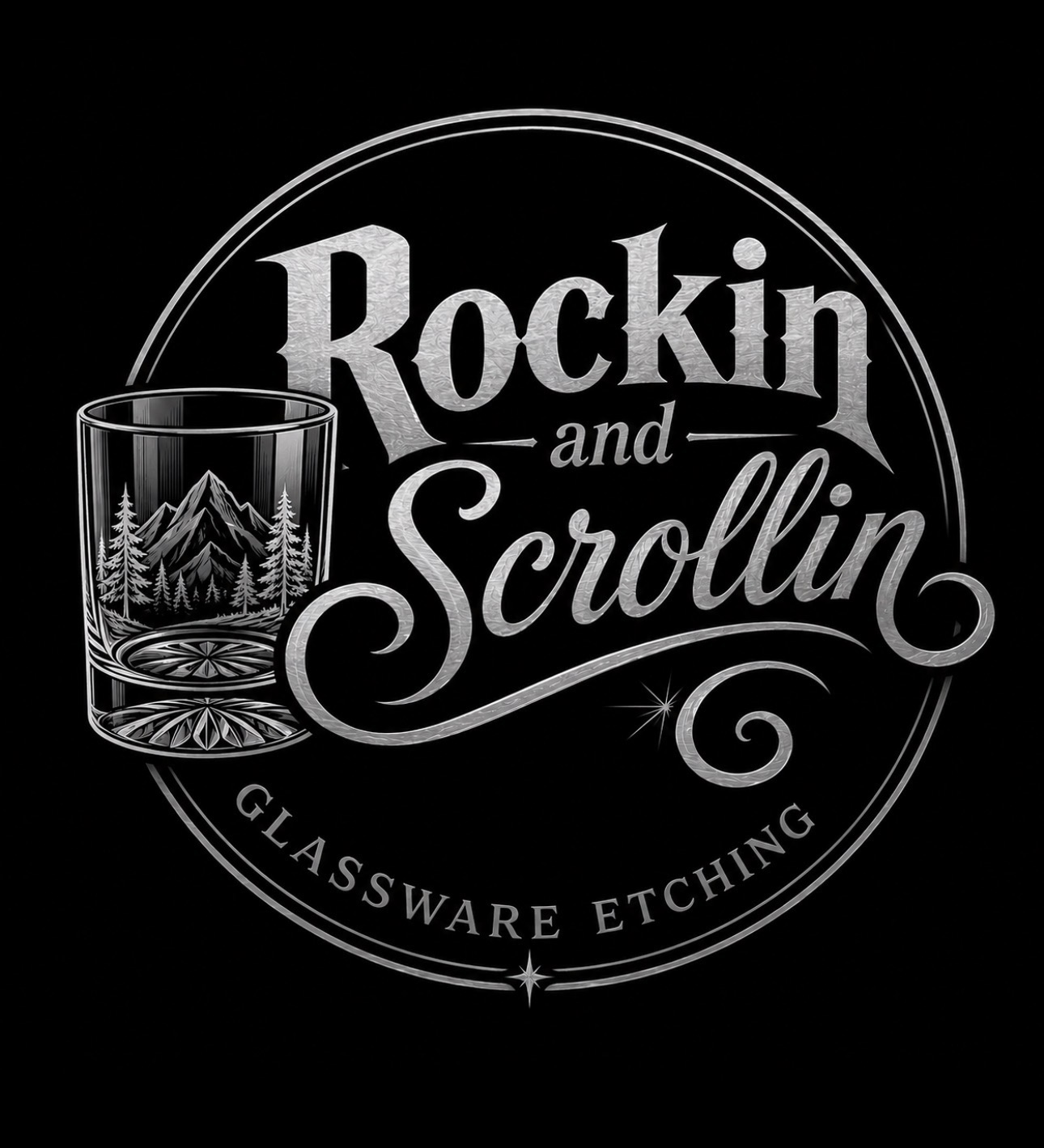 Rockin and Scrollin Glassware Etching